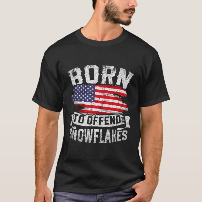Camiseta Nascer De Ofender Flocos De Neve Nos EUA Bandeira  (Frente)