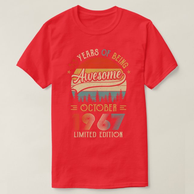 Camiseta Nascer De Outubro De 1967 55º Aniversário Feito Em (Frente do Design)