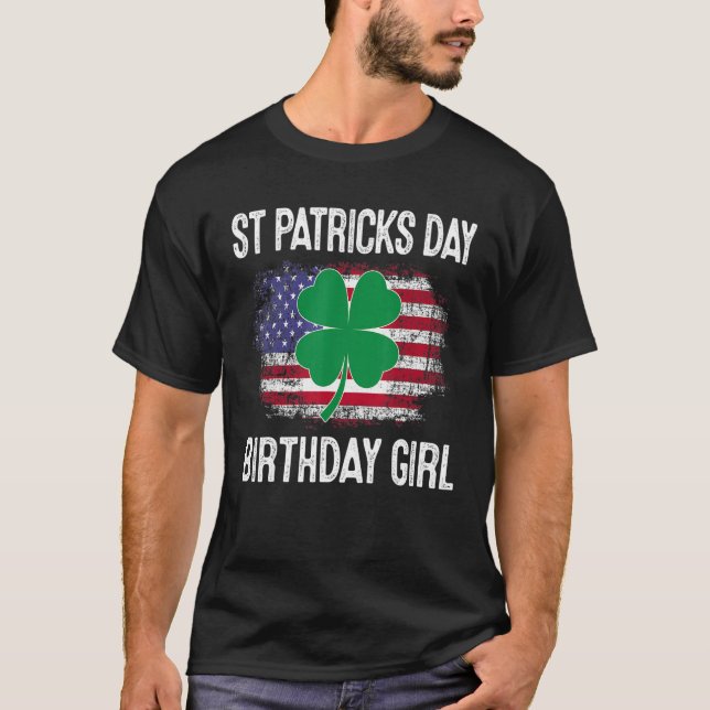 Camiseta Nascer De Rapariga De Aniversário Do Shamrock Dia  (Frente)