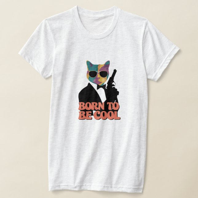 Camiseta Nascer De Ser Um Gato Colorido Legal (Postura )