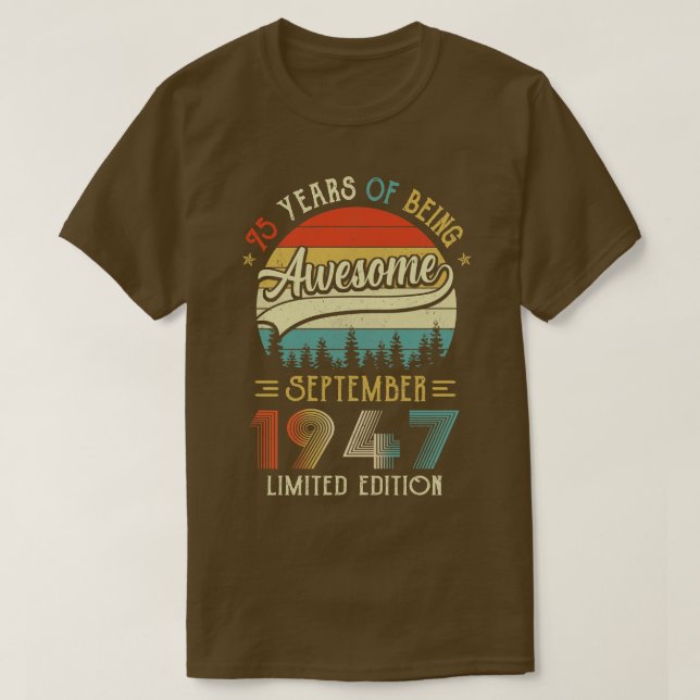 Camiseta Nascer De Setembro De 1947 75º Aniversário Feito E (Frente do Design)