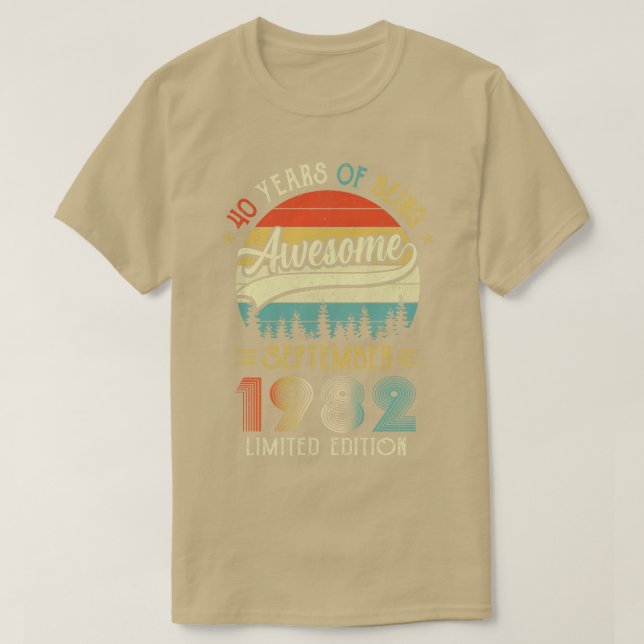 Camiseta Nascer De Setembro De 1982 aniversário de 40 anos  (Frente do Design)