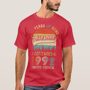 Camiseta Nascer De Setembro De 1992 aniversário de 30 anos