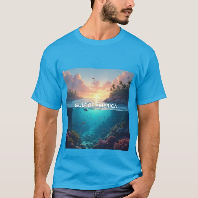 Camiseta Nascer do sol e imagem submarina do Golfo da Améri (Frente)