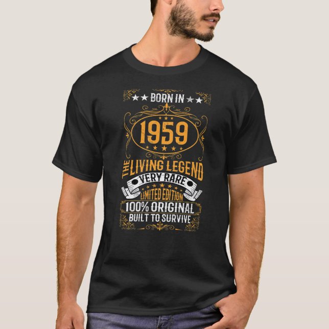 Camiseta Nascer Em 1959 A Lenda Viva Muito Rara Aniversário (Frente)