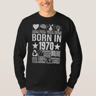 Camiseta Nascer Em 1970 Código de barras do rótulo de aviso