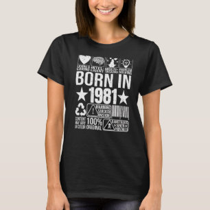 Camiseta Nascer Em 1981 Código de barras do Rótulo de Aviso