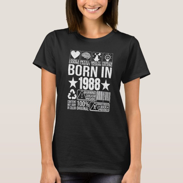 Camiseta Nascer Em 1988 Código de barras do Rótulo de Aviso (Frente)
