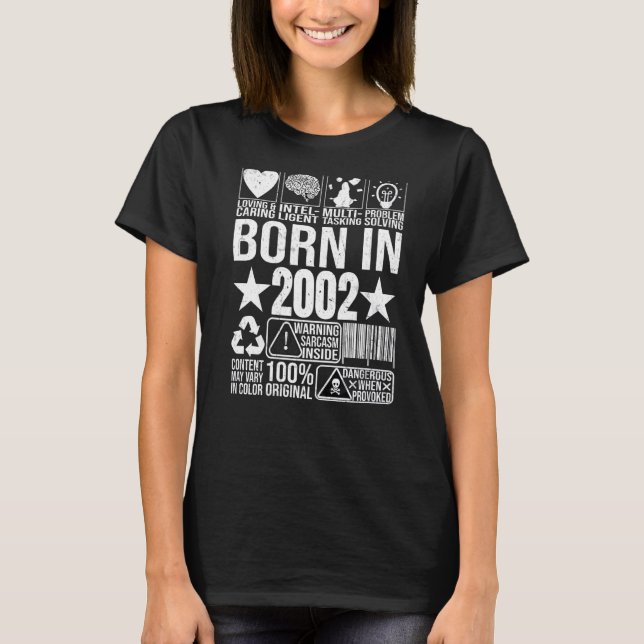 Camiseta Nascer Em 2002 Código de barras do rótulo de aviso (Frente)
