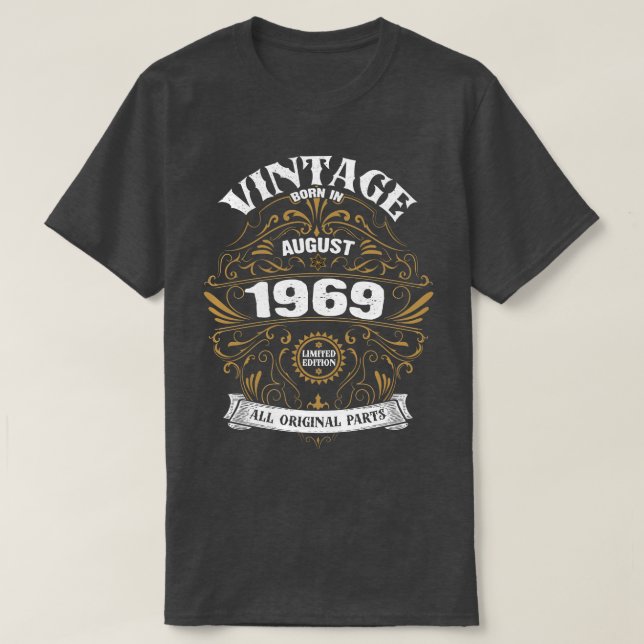 Camiseta Nascer em agosto de 1969 Aniversário (Frente do Design)