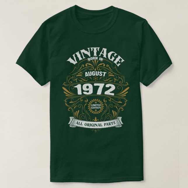 Camiseta Nascer em agosto de 1972 Aniversário (Frente do Design)