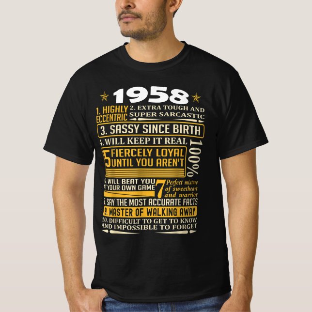 Camiseta Nascer em fatos de 1958, Nascer em 1958 Retro Vint (Frente)