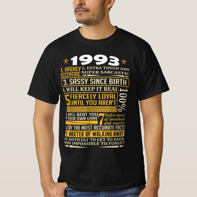 Camiseta Nascer em fatos de 1993, Nascer em 1993 Retro Vint (Frente)
