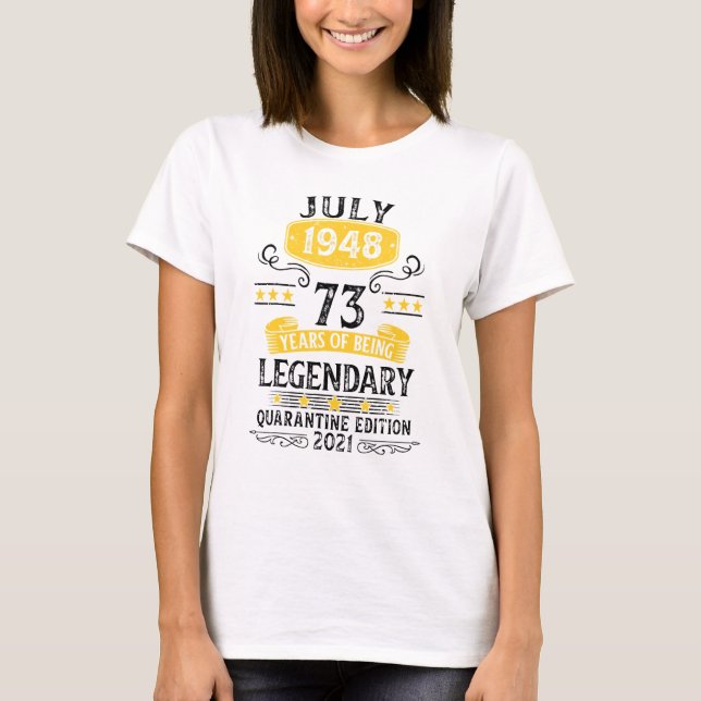 Camiseta Nascer Em Julho De 1948, 73 Anos, Birthday Limited (Frente)