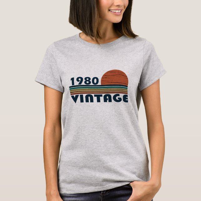 Camiseta Nascer em presente de aniversário de 1980 (Frente)
