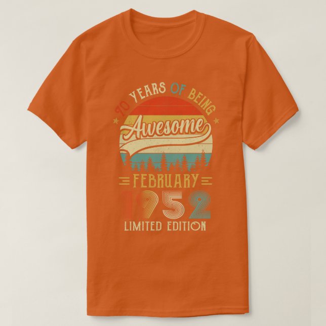 Camiseta Nascer Fevereiro De 1952 Aniversário 70 Feito Em 1 (Frente do Design)