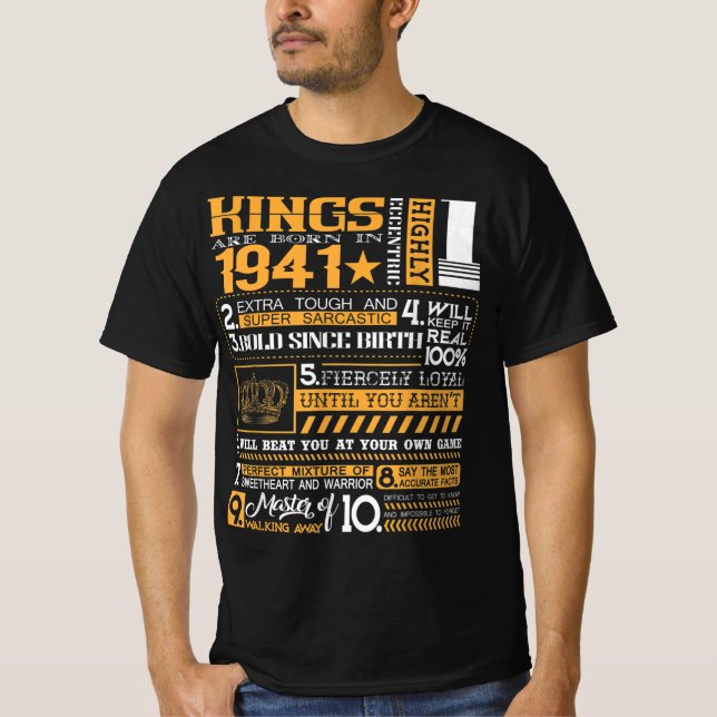 Camiseta Nascer Funny Kings Em 1941, 1941 Happy Brithday Gi (Frente)