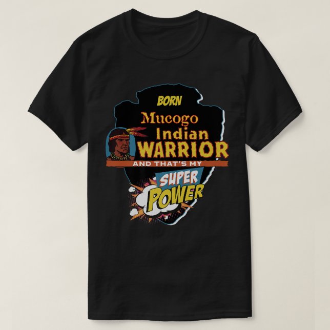 Camiseta Nascer Indígena Mucogo Nativo Americano com Super  (Frente do Design)