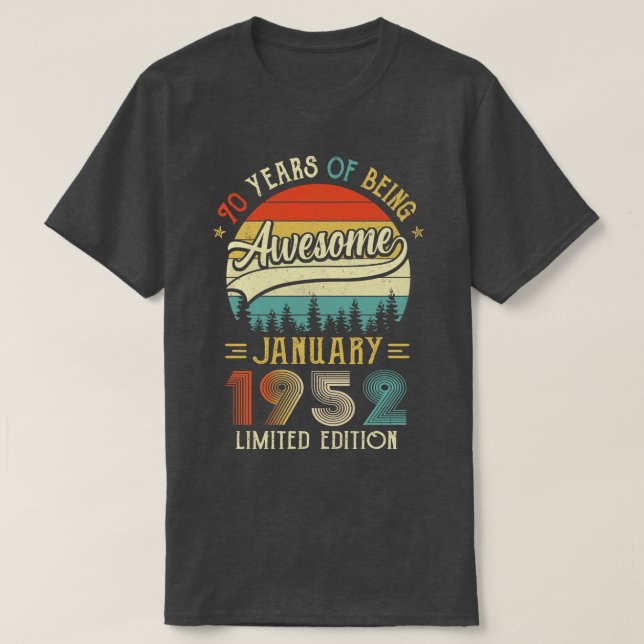 Camiseta Nascer Janeiro De 1952 Aniversário 70 Feito Em 195 (Frente do Design)
