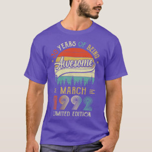 Camiseta Nascer Março De 1992 aniversário de 30 anos Feita