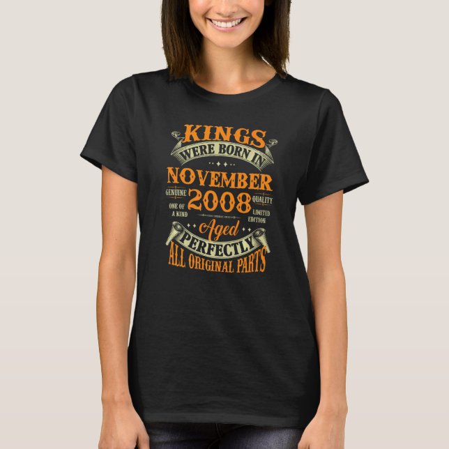 Camiseta Nascer Mens 14 Birthday Kings Em Novembro De 2008  (Frente)
