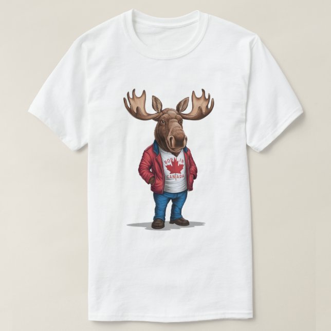 Camiseta Nascer no Canadá Patriótico Moose (Frente do Design)