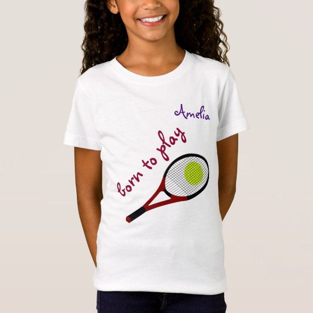 Camiseta Nascer para jogar, Tênis Ball e Racquet, Personali (Frente)