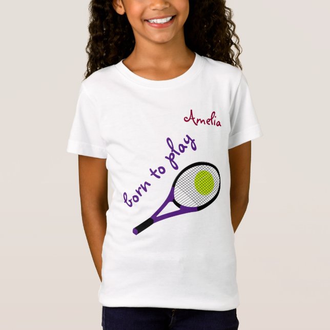 Camiseta Nascer para jogar, Tênis Ball e Racquet, Personali (Frente)