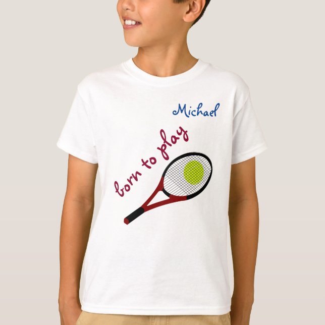 Camiseta Nascer para jogar, Tênis Ball e Racquet, Personali (Frente)