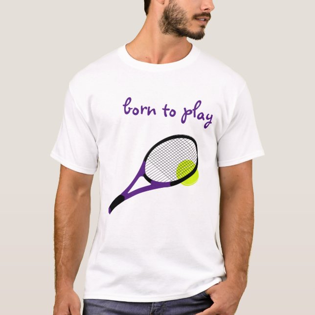 Camiseta Nascer para jogar, Tênis Ball e Racquet, Trendy Ch (Frente)
