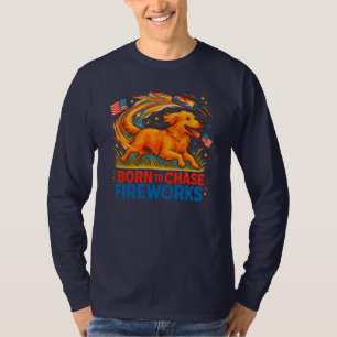 Camiseta Nascer para Perseguir o Fireworks Ouro Patriótic