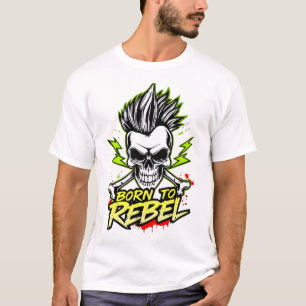 Camiseta Nascer para Rebel Punk Rock Skull Design