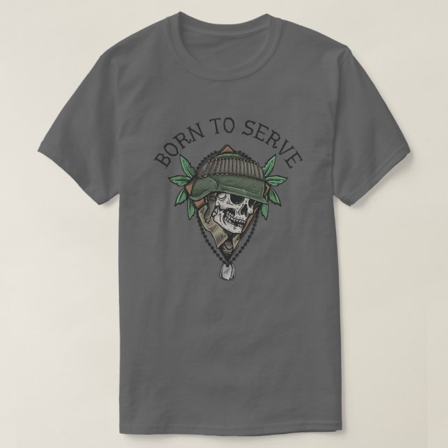 Camiseta Nascer para Servir Soldado Crânio (Frente do Design)