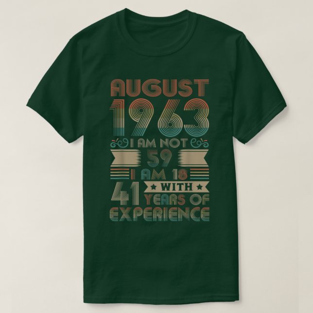 Camiseta Nasceres de agosto de 1963 59º aniversário Feito e (Frente do Design)