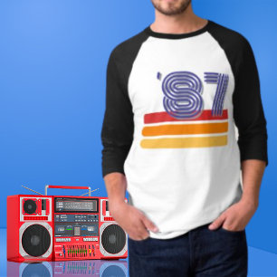 Camiseta Nascido em 1987 Vintage Listra de Aniversário de 4
