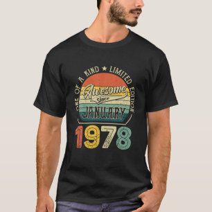 Camiseta Nascido Em Janeiro De 1978 44 Anos Tee Vintage 44º
