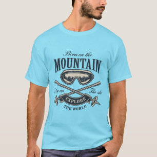 Camiseta Nascido na Montanha Design Divertido de Esqui