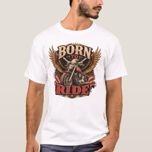 Camiseta Nascido para Pilotar Moto Vintage Eagle Americana