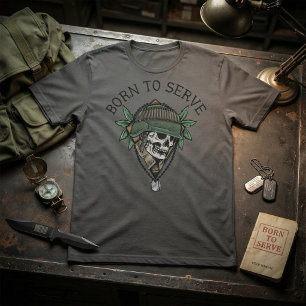 Camiseta Nascido para Servir Soldado Caveira