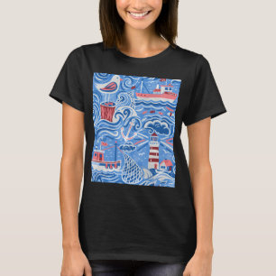Camiseta Nascido Pescando Forçado a Ir à Escola Piada de Pe