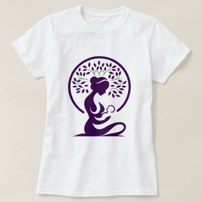 Camiseta Nascimento da Silhueta Roxa da Mãe e da Árvore Beb (Frente do Design)