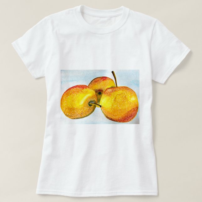 Camiseta Nashi pera fruta de aquarela amarela (Frente do Design)