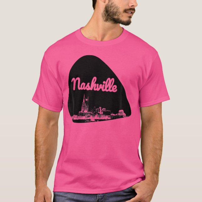 Camiseta Nashville City Skyline Sobre Guitarra (Frente)