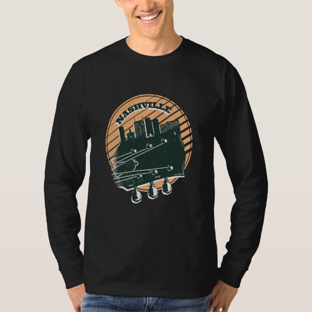 Camiseta Nashville Music Guitar USA Skyline Silhouette Outl (Frente)
