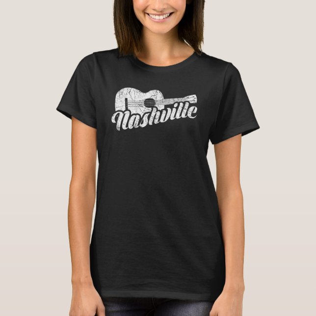 Camiseta Nashville Tennessee Country Music Retro Guitar Pla (Frente)