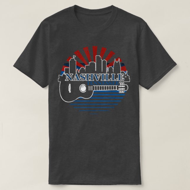 Camiseta Nashville Tennessee Skyline Retro Country Music  (Frente do Design)