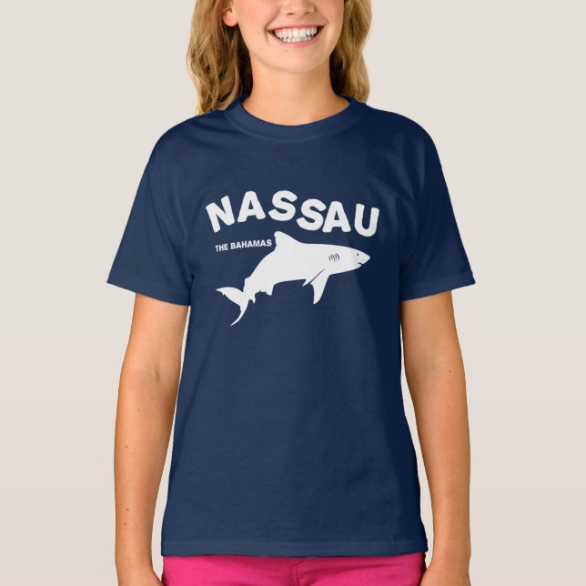 Camiseta Nassau - Camisa-T de mergulho de tubarão das Baham (Frente)