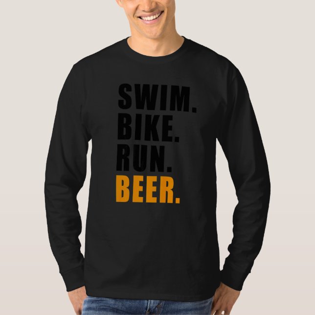 Camiseta Natação Bike Run Beer Triathleton Esporte Mens (Frente)