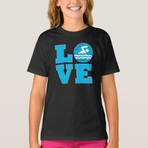 Camiseta Natação do AMOR da natação das meninas & nadad