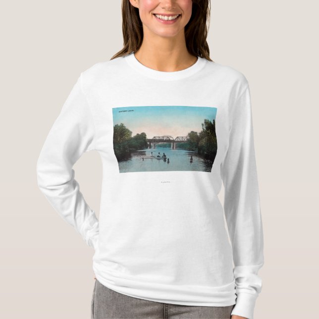 Camiseta Natação e barco no lago winters (Frente)